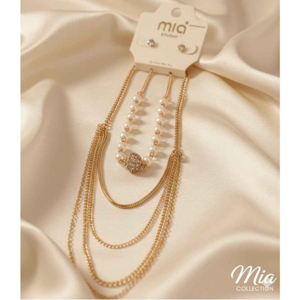 Clear Rhinestone Stud Gold-Tone Earrings Layered Necklace Faux Pearls 2-Pc Set 12$